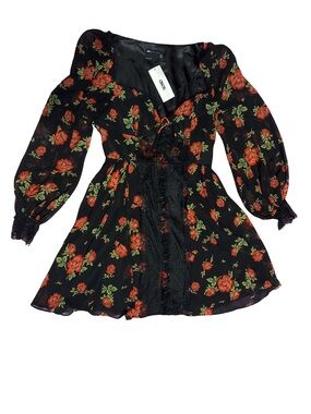 ASOS Black Mini Dress with Red Rose Print